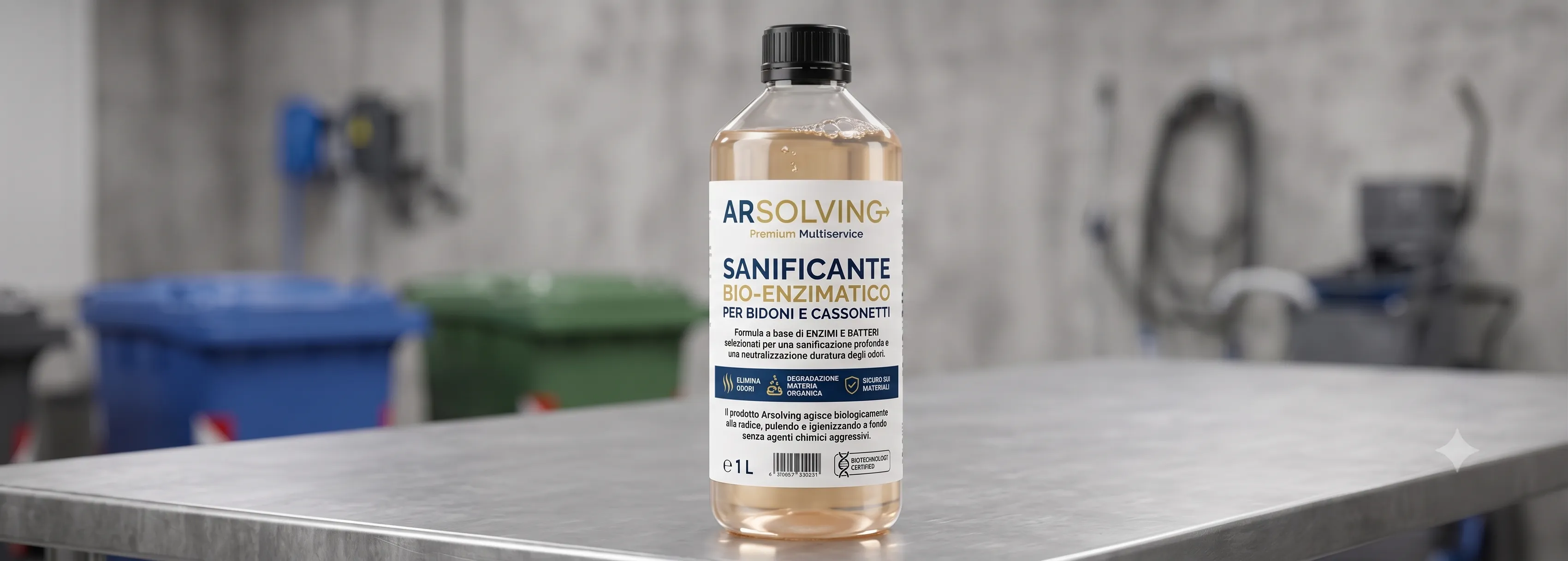 Detergente enzimatico biodegradabile usato da ARSOLVING per igienizzare i bidoni